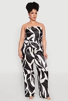 Womens Plus Size Satin Scarf Print Tube Top, Black, Size 3X