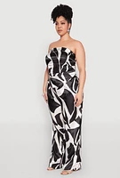 Womens Plus Size Satin Scarf Print Tube Top, Black, Size 3X