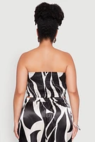 Womens Plus Size Satin Scarf Print Tube Top, Black, Size 3X