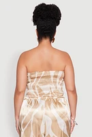 Womens Plus Size Satin Scarf Print Tube Top, Beige, Size 3X