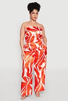 Womens Plus Size Satin Scarf Print Tube Top, Orange, Size 2X