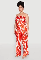 Womens Plus Size Satin Scarf Print Tube Top, Orange, Size 2X