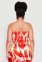 Womens Plus Size Satin Scarf Print Tube Top, Orange, Size 2X