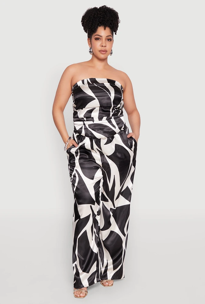 Womens Plus Patterned Satin Palazzo Pants, 3X