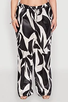 Womens Plus Patterned Satin Palazzo Pants, 3X