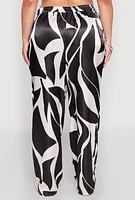 Womens Plus Patterned Satin Palazzo Pants, 3X