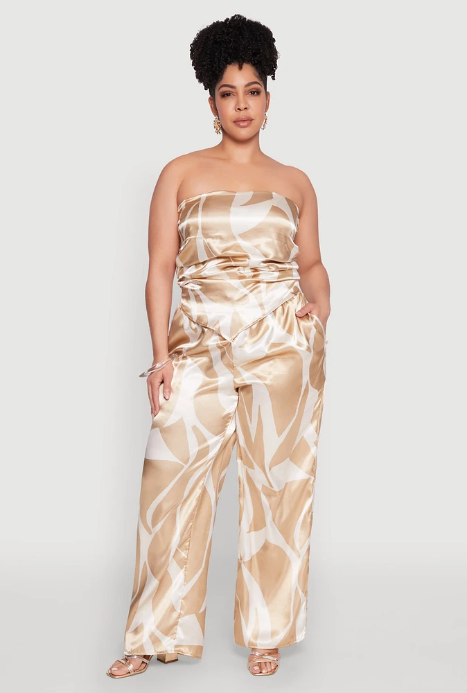 Womens Plus Patterned Satin Palazzo Pants,