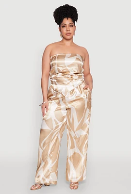 Womens Plus Patterned Satin Palazzo Pants,