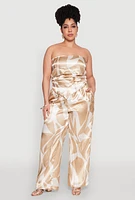 Womens Plus Patterned Satin Palazzo Pants,