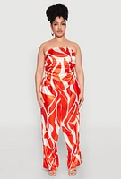Womens Plus Size Patterned Satin Palazzo Pants, Orange, Size 2X