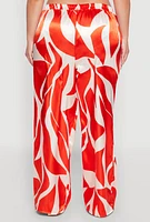 Womens Plus Size Patterned Satin Palazzo Pants, Orange, Size 2X