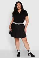 Womens Plus Size Varsity Stripe Waistband Pleated Skirt, Black, Size 2X