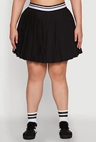 Womens Plus Size Varsity Stripe Waistband Pleated Skirt, Black, Size 2X