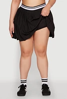 Womens Plus Size Varsity Stripe Waistband Pleated Skirt, Black, Size 2X