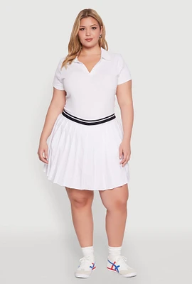 Womens Plus Size Varsity Stripe Waistband Pleated Skirt, White, Size 2X