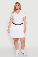 Womens Plus Size Varsity Stripe Waistband Pleated Skirt, White, Size 2X