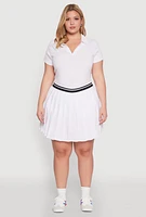 Womens Plus Size Varsity Stripe Waistband Pleated Skirt, White, Size 2X