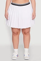 Womens Plus Size Varsity Stripe Waistband Pleated Skirt, White, Size 2X