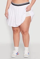 Womens Plus Size Varsity Stripe Waistband Pleated Skirt, White, Size 2X