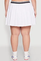 Womens Plus Size Varsity Stripe Waistband Pleated Skirt, White, Size 2X