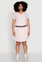 Womens Plus Varsity Stripe Waistband Pleated Skirt, 3X