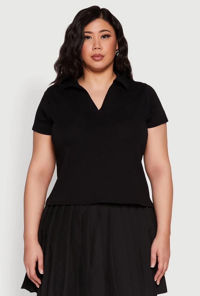 Womens Plus Size Polo Shirt, Black, Size 2X