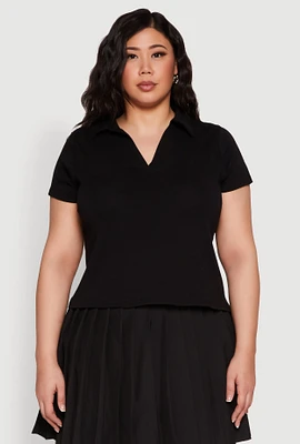 Womens Plus Size Polo Shirt, Black, Size 2X