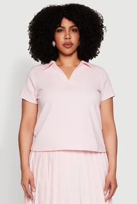 Womens Plus Size Polo Shirt, Pink, Size 2X