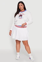 Womens Plus Size Varsity Stripe Printed Pattern Sweatshirt, White, Size 2X