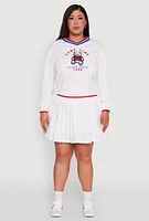 Womens Plus Size Varsity Stripe Printed Pattern Sweatshirt, White, Size 2X