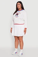 Womens Plus Size Varsity Stripe Printed Pattern Sweatshirt, White, Size 2X