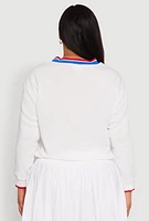 Womens Plus Size Varsity Stripe Printed Pattern Sweatshirt, White, Size 2X