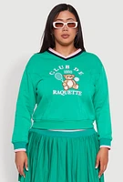 Womens Plus Size Varsity Stripe Printed Pattern Sweatshirt, Green, Size 1X