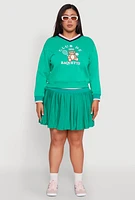 Womens Plus Size Varsity Stripe Printed Pattern Sweatshirt, Green, Size 1X