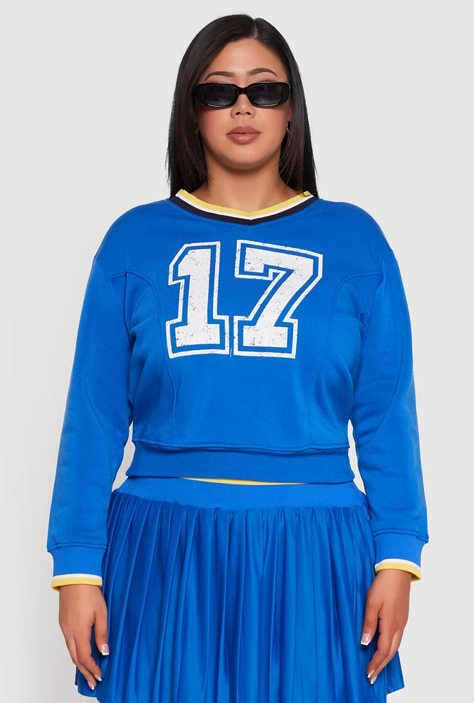 Womens Plus Varsity Stripe Printed Pattern Sweatshirt, 3X