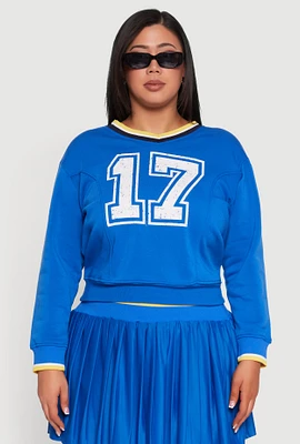 Womens Plus Varsity Stripe Printed Pattern Sweatshirt, 3X