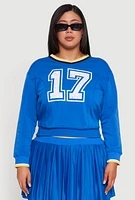 Womens Plus Varsity Stripe Printed Pattern Sweatshirt, 3X