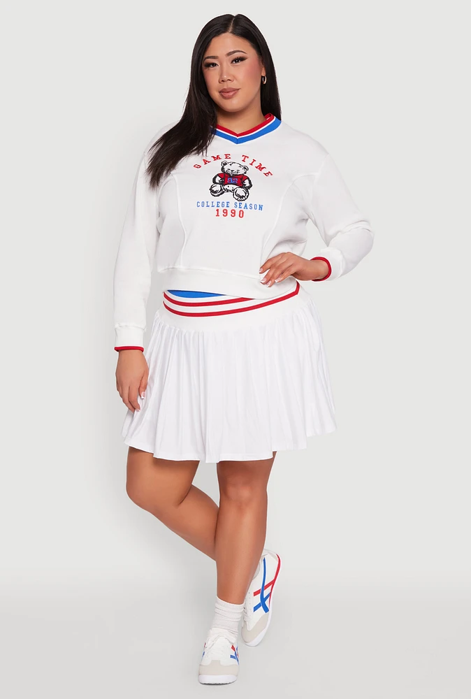 Womens Plus Size Contrast Trim Pleated Skort, White, Size 2X