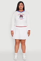 Womens Plus Size Contrast Trim Pleated Skort, White, Size 2X