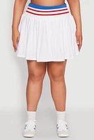 Womens Plus Size Contrast Trim Pleated Skort, White, Size 2X