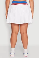 Womens Plus Size Contrast Trim Pleated Skort, White, Size 2X