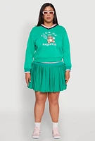 Womens Plus Size Contrast Trim Pleated Skort, Green, Size 1X