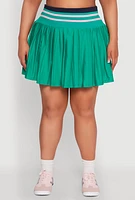 Womens Plus Size Contrast Trim Pleated Skort, Green, Size 1X