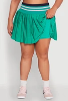 Womens Plus Size Contrast Trim Pleated Skort, Green, Size 1X