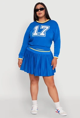 Womens Plus Size Contrast Trim Pleated Skort, Blue, Size 3X