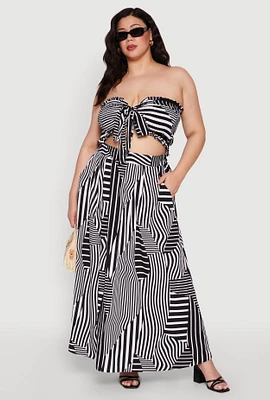 Womens Plus Printed Pattern Maxi Skirt, Black,