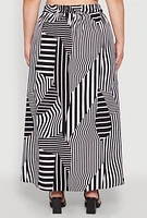 Womens Plus Printed Pattern Maxi Skirt, Black,