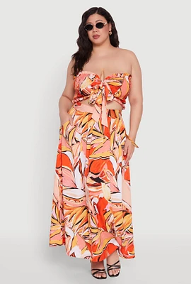 Womens Plus Size Printed Pattern Maxi Skirt, Orange, Size 3X