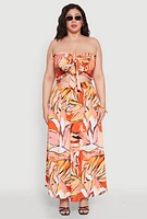 Womens Plus Size Printed Pattern Maxi Skirt, Orange, Size 3X