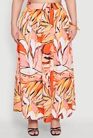 Womens Plus Size Printed Pattern Maxi Skirt, Orange, Size 3X
